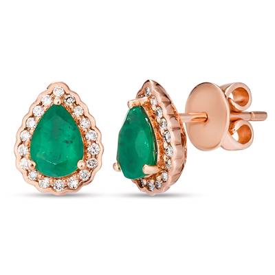 14K Ear Ring 0.21 Ct Diamond 1.00ct Emerald  - Le Vian Creme Brulee
